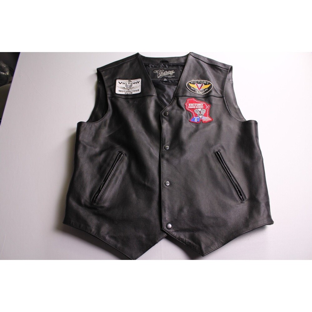 Official OEM Victory Motorcycles Leather Riding Vest Black Men's XL with Patches